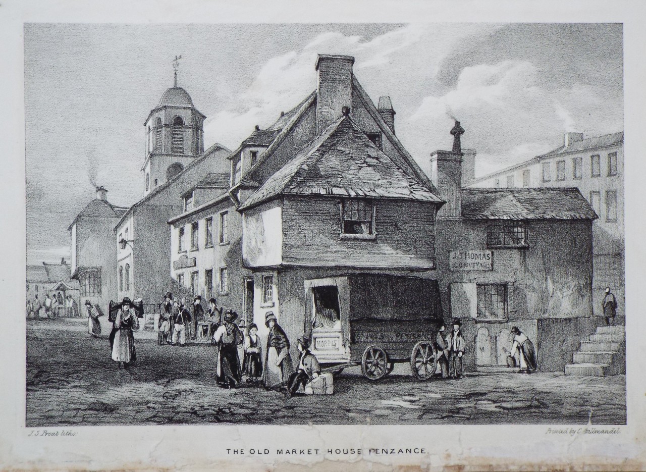 Lithograph - The Old Market House, Penzance. - Prout