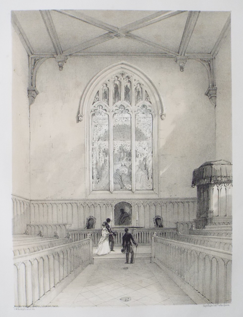 Lithograph - Rugby School Chapel Looking East. - Radclyffe