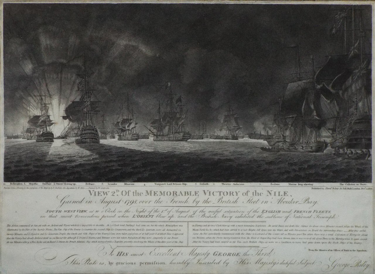 Aquatint - View 2d Of the Memorable Victory of the Nile, Gained in August 1798, over the French by the British Fleet in Aboukir Bay. - Chesham