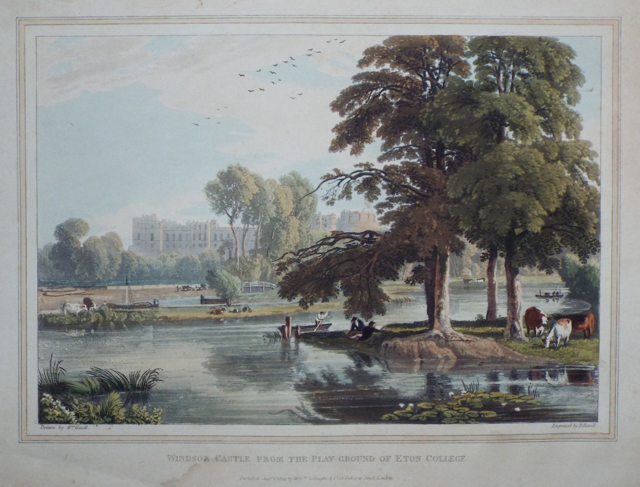Aquatint - Windsor Castle from the Play-ground of Eton College. - Havell