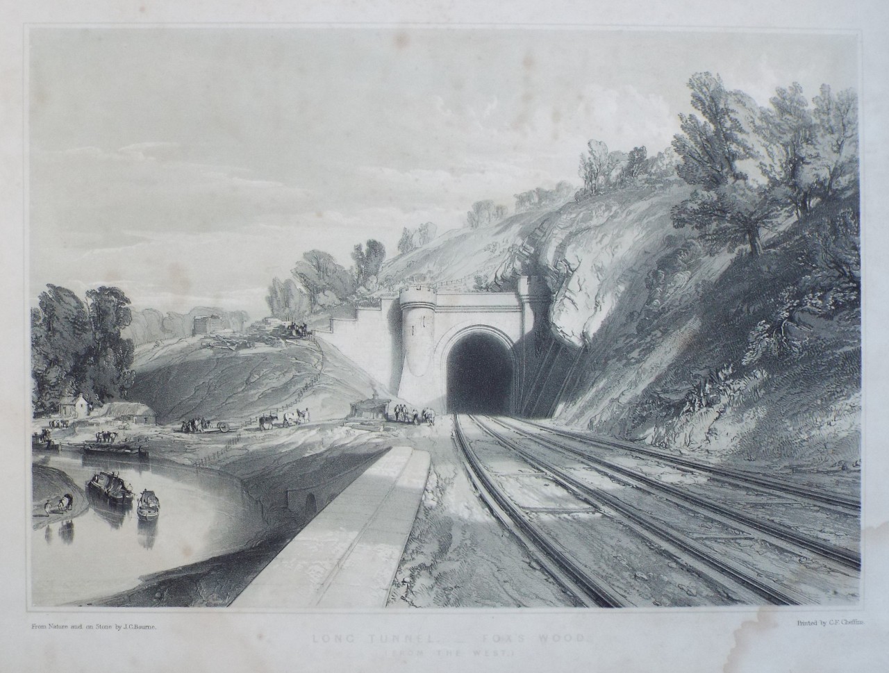 Lithograph - Long Tunnel, Fox's Wood. (From the West.) - Bourne