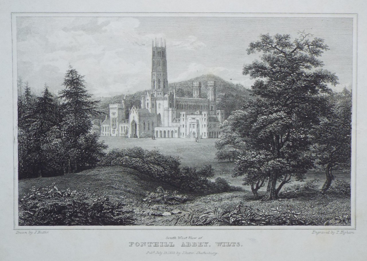 Print - South West View of Fonthill Abbey, Wilts. - Higham