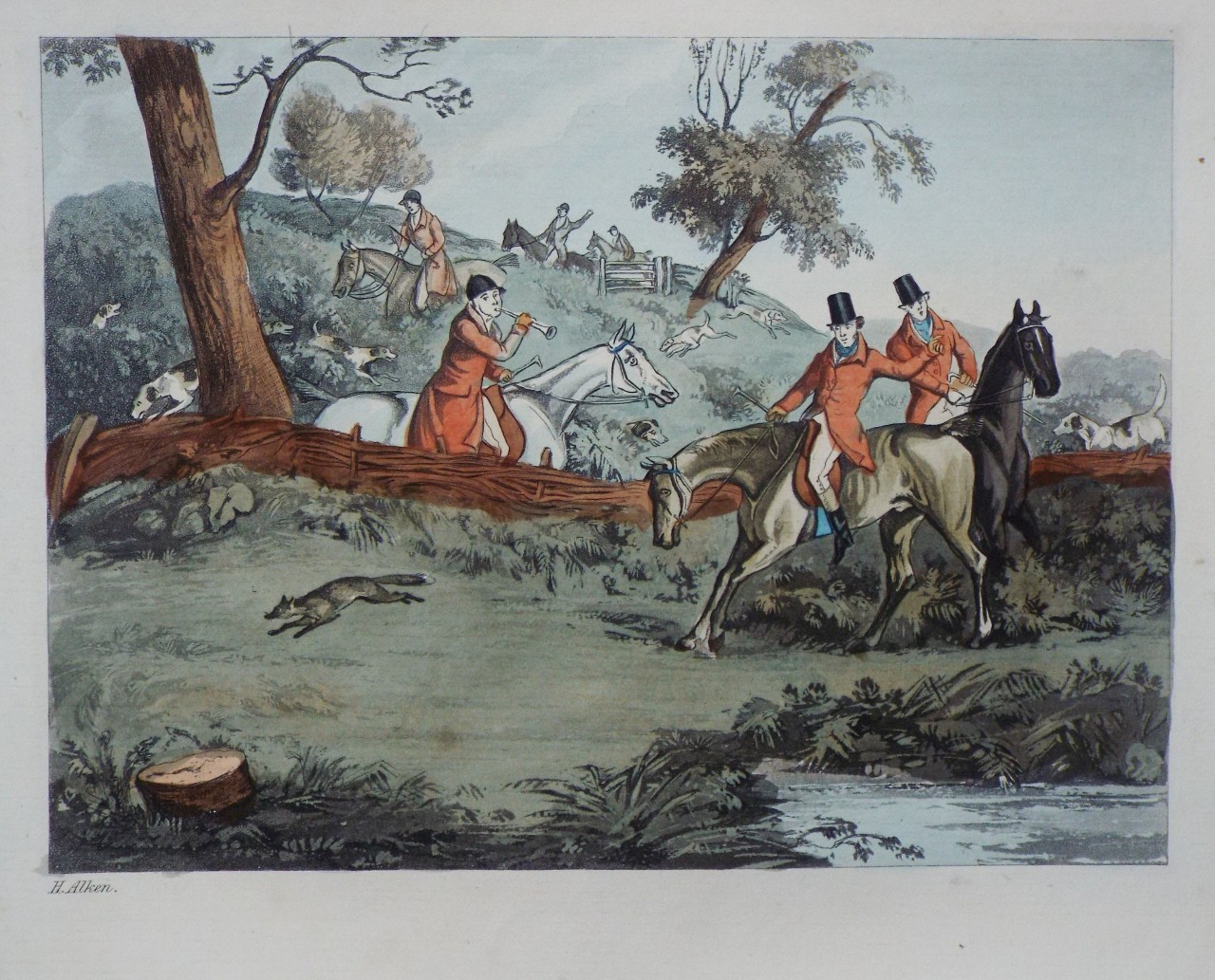 Aquatint - Fox Hunting - Breaking Cover