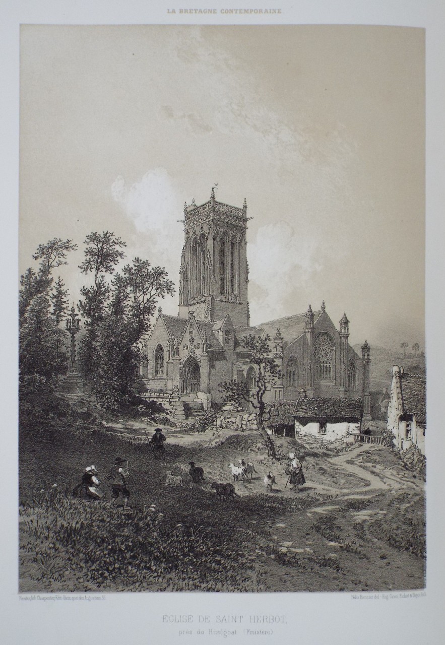 Lithograph - Eglise de Saint Herbot, pres du Houelgoat. (Finistere) - 