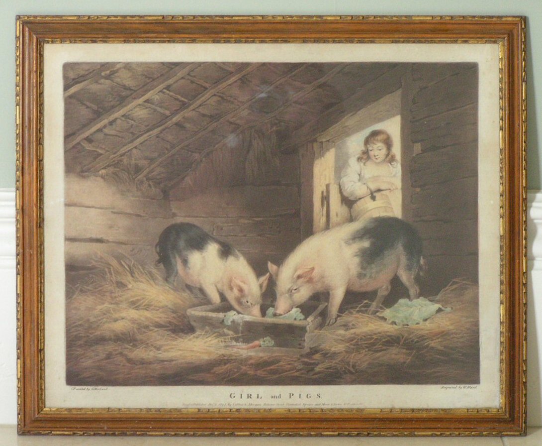 Mezzotint - Girl and Pigs - Ward