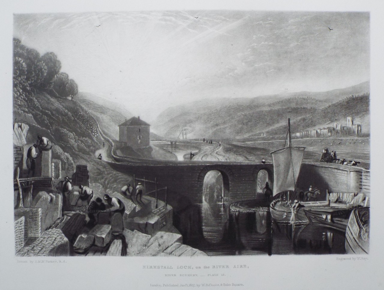 Mezzotint - Kirkstall Lock, on the River Aire - Say
