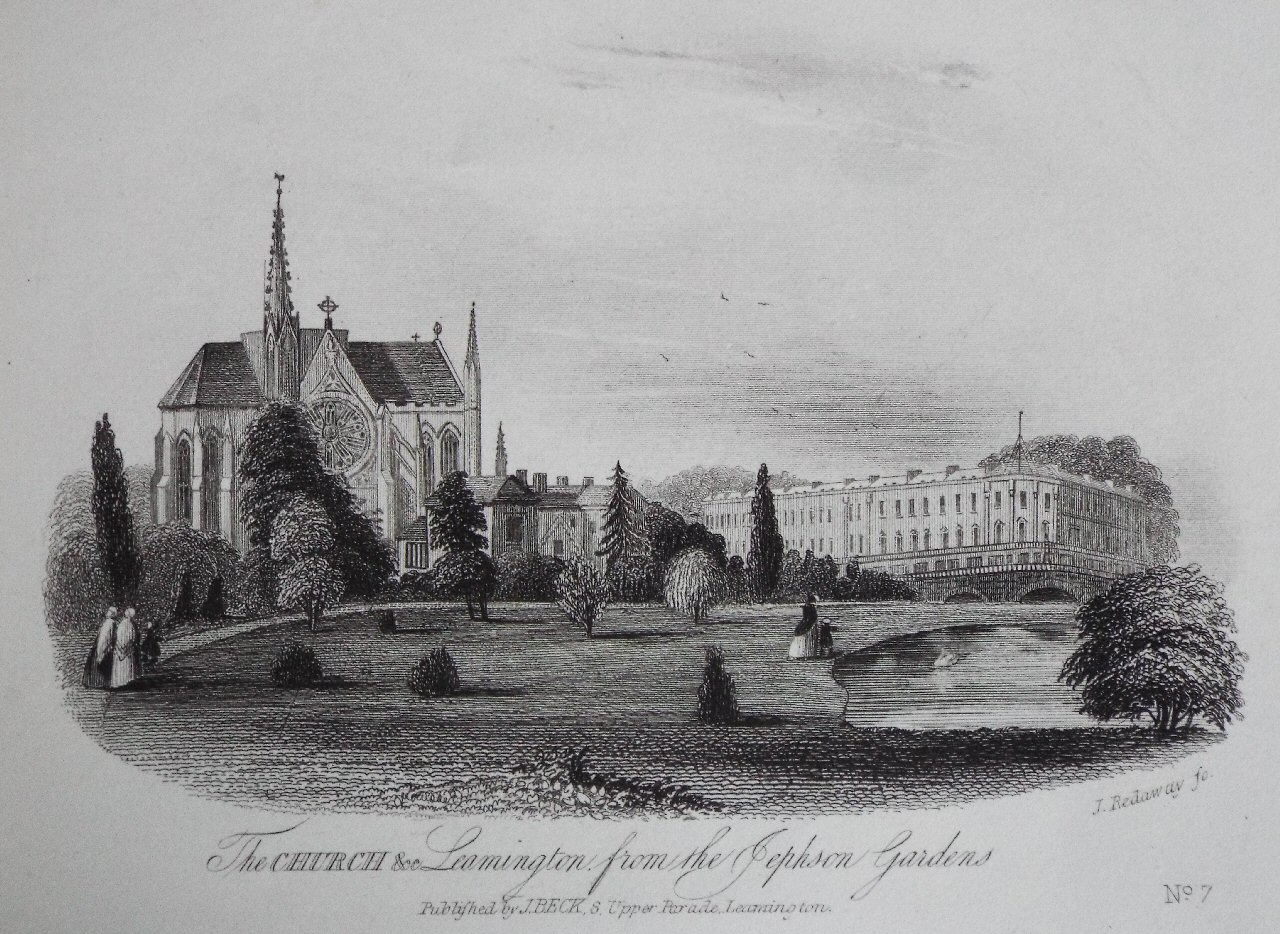 Steel Vignette - The Church &c Leamington, from the Jephson Gardens - Redaway