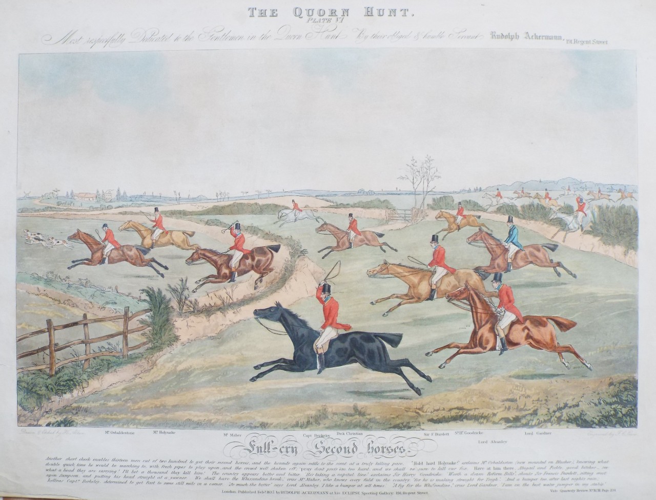Aquatint - Quorn Hunt Plate VI. Full-cry Second horses. - Lewis