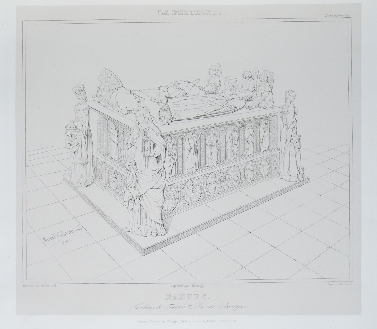 Etching - Nantes. Tombeau de Francois II, Duc de Bretagne. - Normand