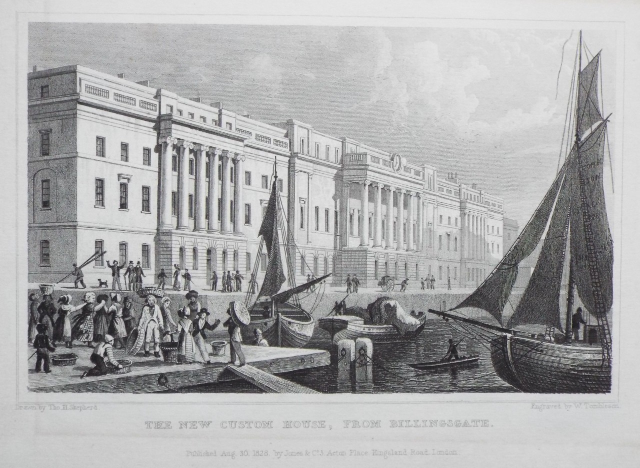 Print - The New Custom House, from Billingsgate. - Tombleson