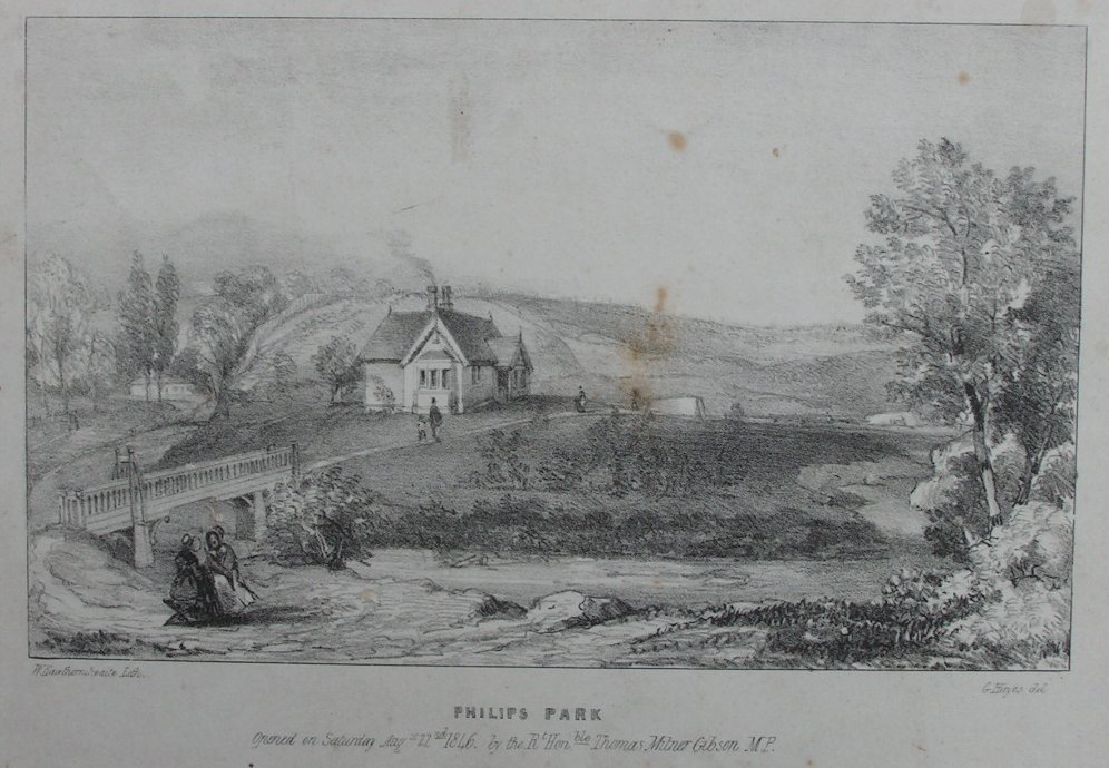 Lithograph - Philips Park Opened on Saturday Aug 22nd bt the Rt Honble Thomas Milner Gibson MP - Horthornthwaite