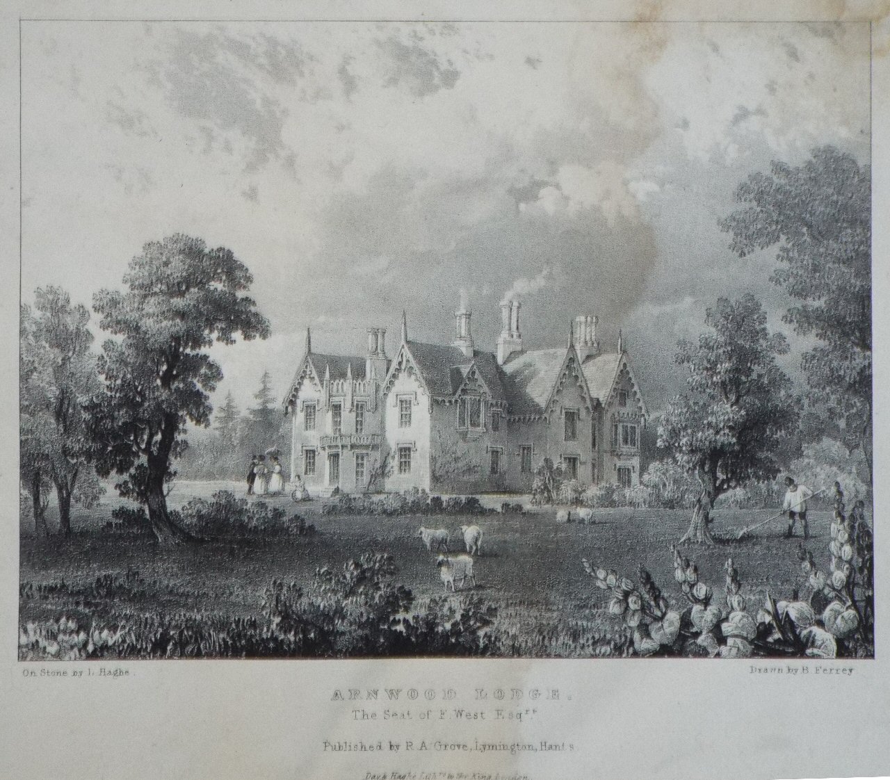 Lithograph - Arnwood Lodge, the Seat of F. West Esqr. - Haghe