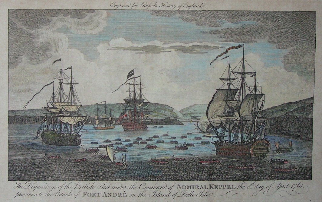 Print - The Disposition of the British Fleet under the Command of Admiral Keppel the 8th day of April 1761, previous to the Attack of Fort Andre on the Island of Belle Isle.