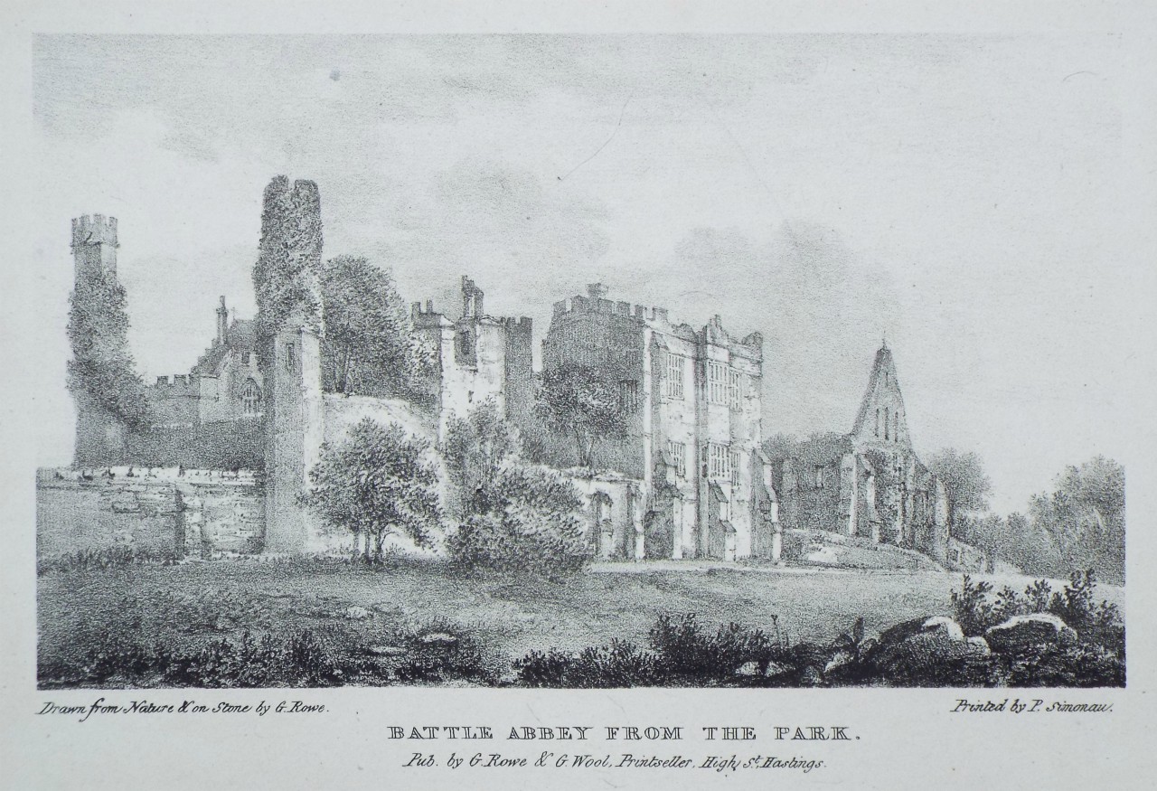 Lithograph - Battle Abbey from the Park. - Rowe
