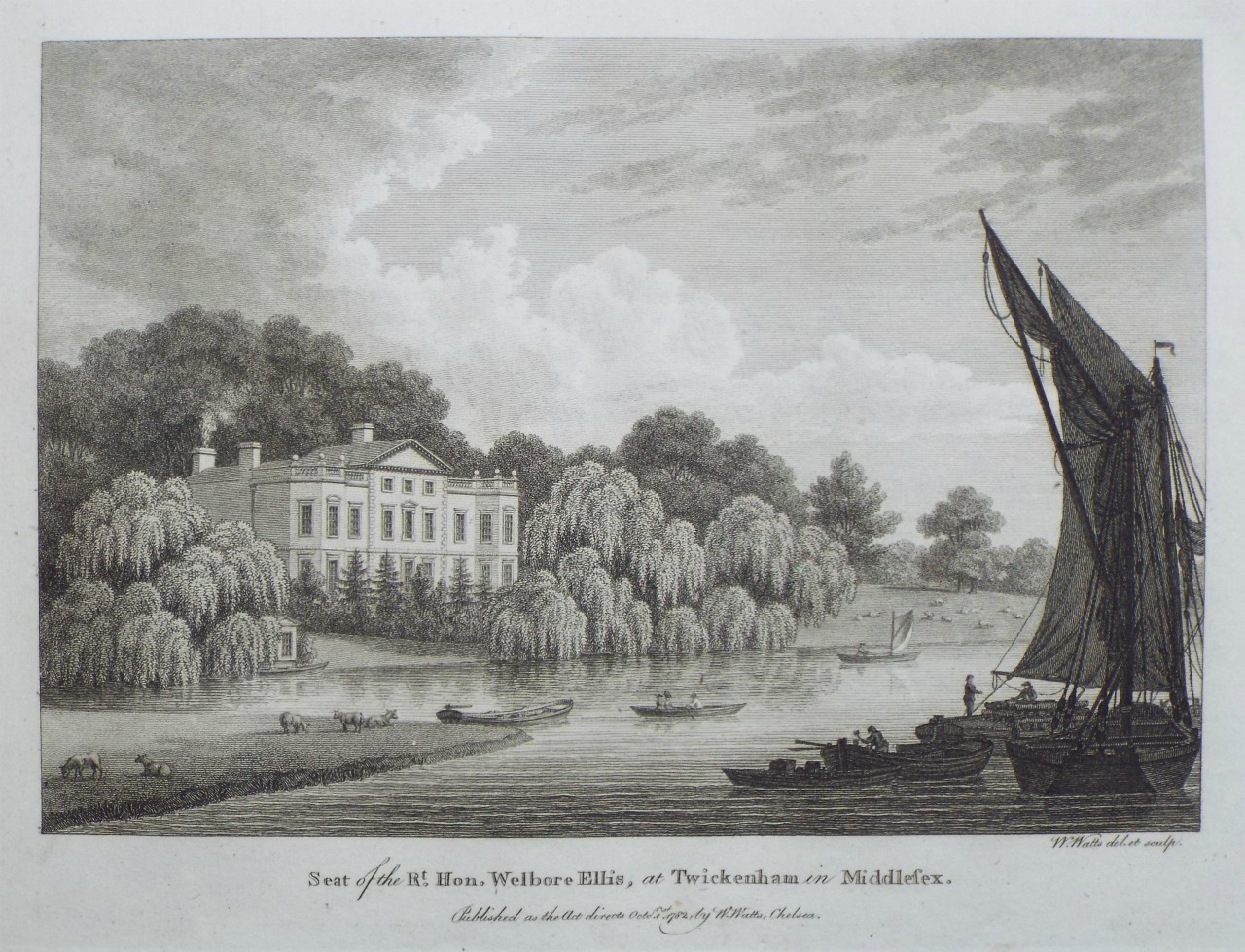 Print - Seat of the Hon. Welbore Ellis, at Twickenham in Middlesex. - Watts