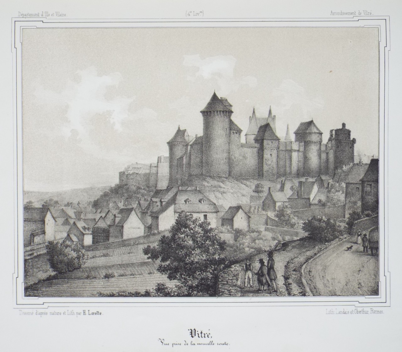 Lithograph - Vitre, Vue prise de la nouvelle route. - Lorette