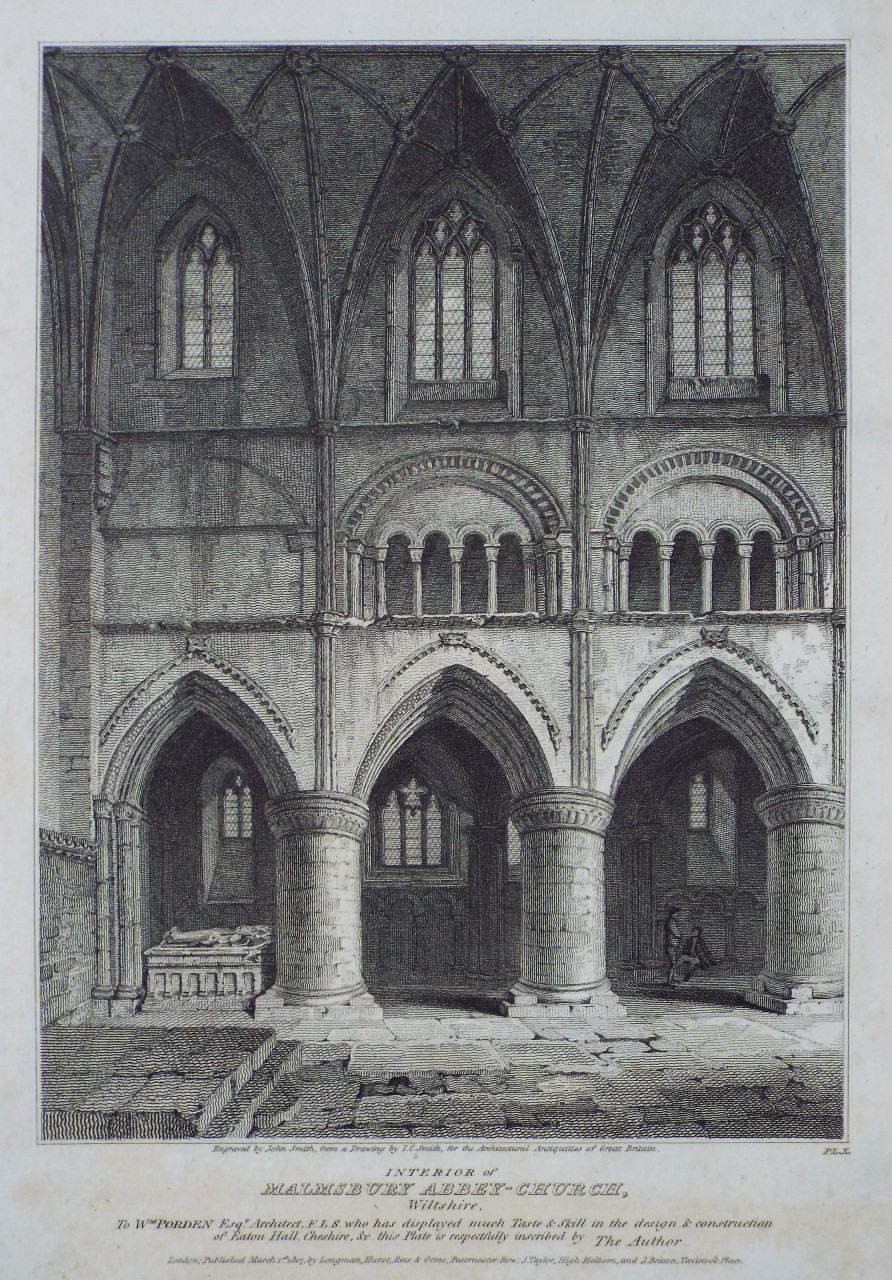 Print - Interior of Malmsbury Abbey-Church, Wiltshire. - Smith