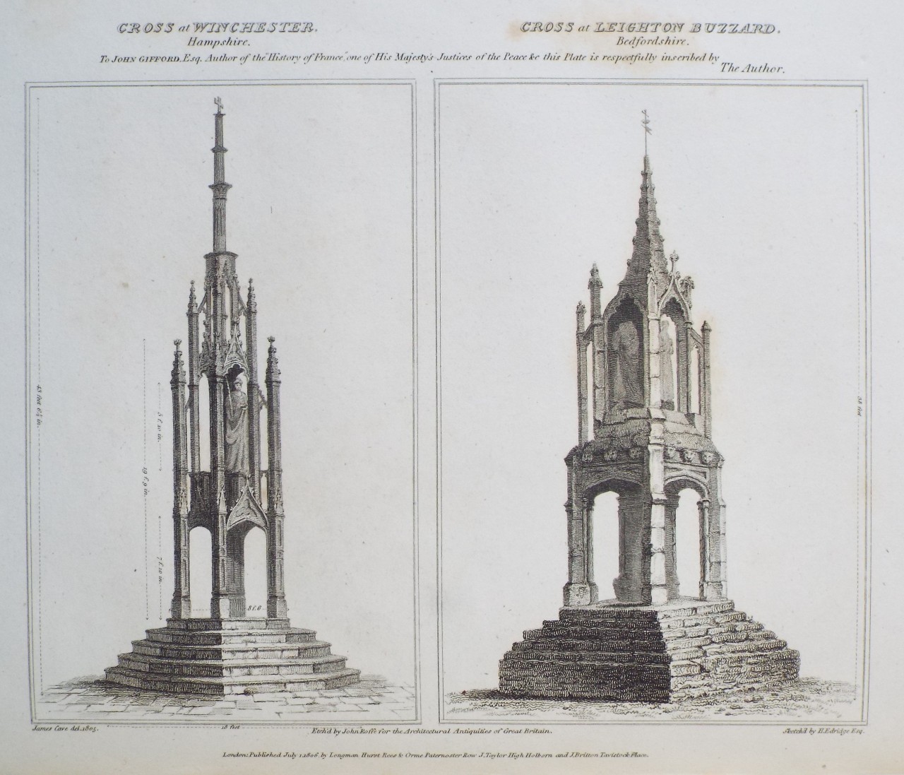 Print - Cross at Winchester, Hampshire.
Cross at Leighton Buzzard, Bedfordshire. - Roffe