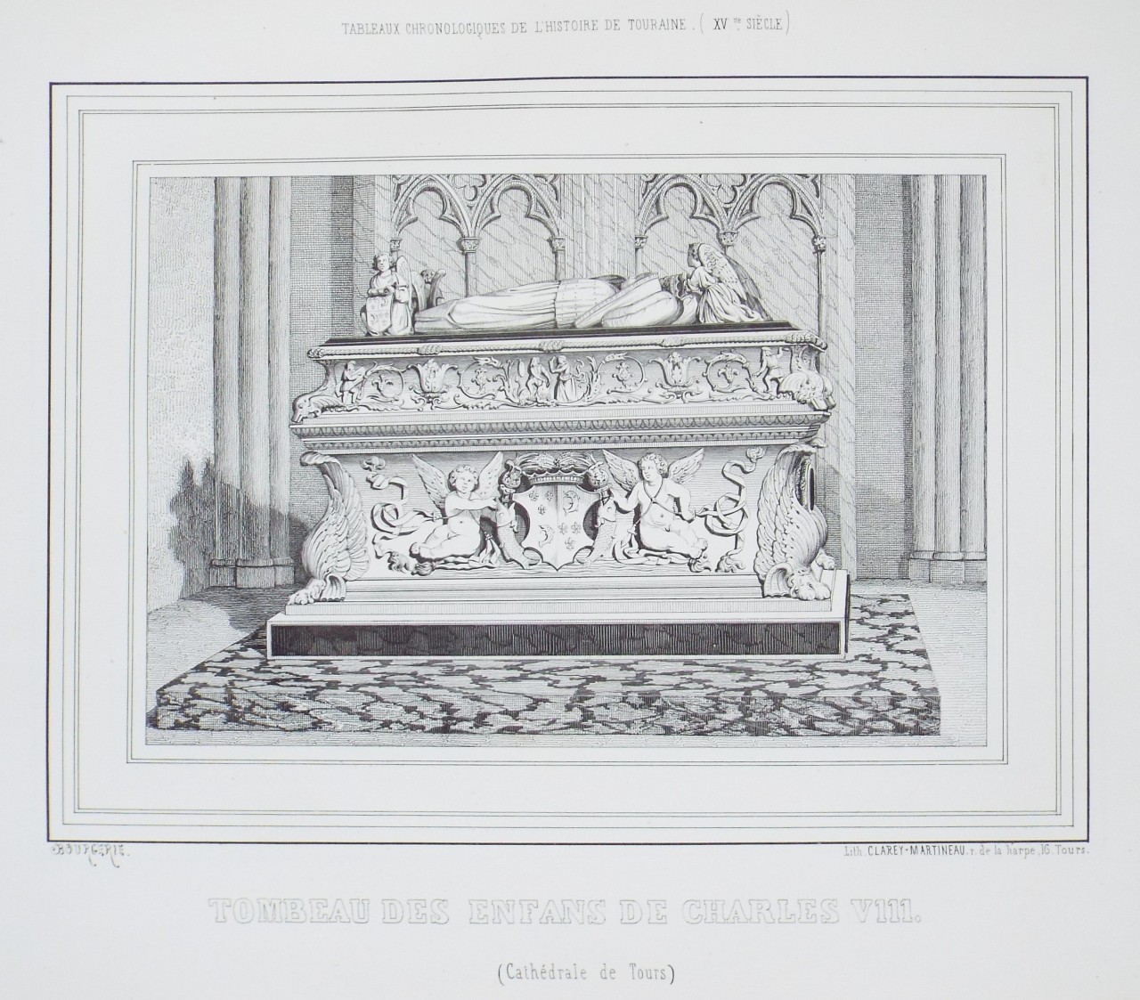 Lithograph - Tombeau des Enfans de Charles VIII. (Cathedrale de Tours)