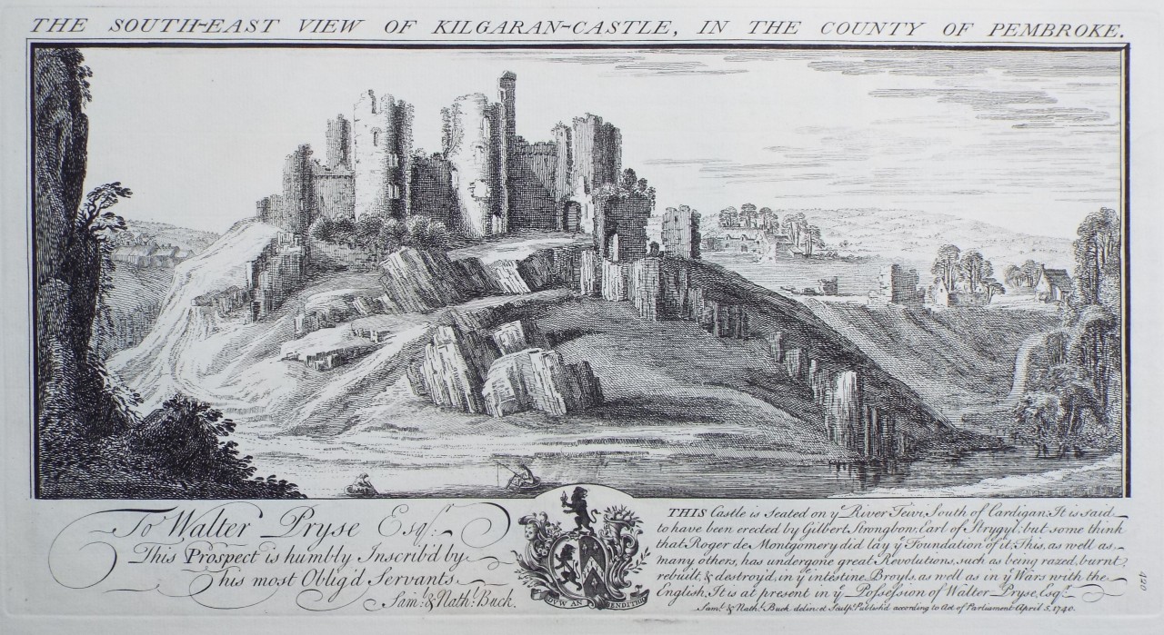 Print - The South-East View of Kilgaran-Castle, in the County of Pembroke. - Buck