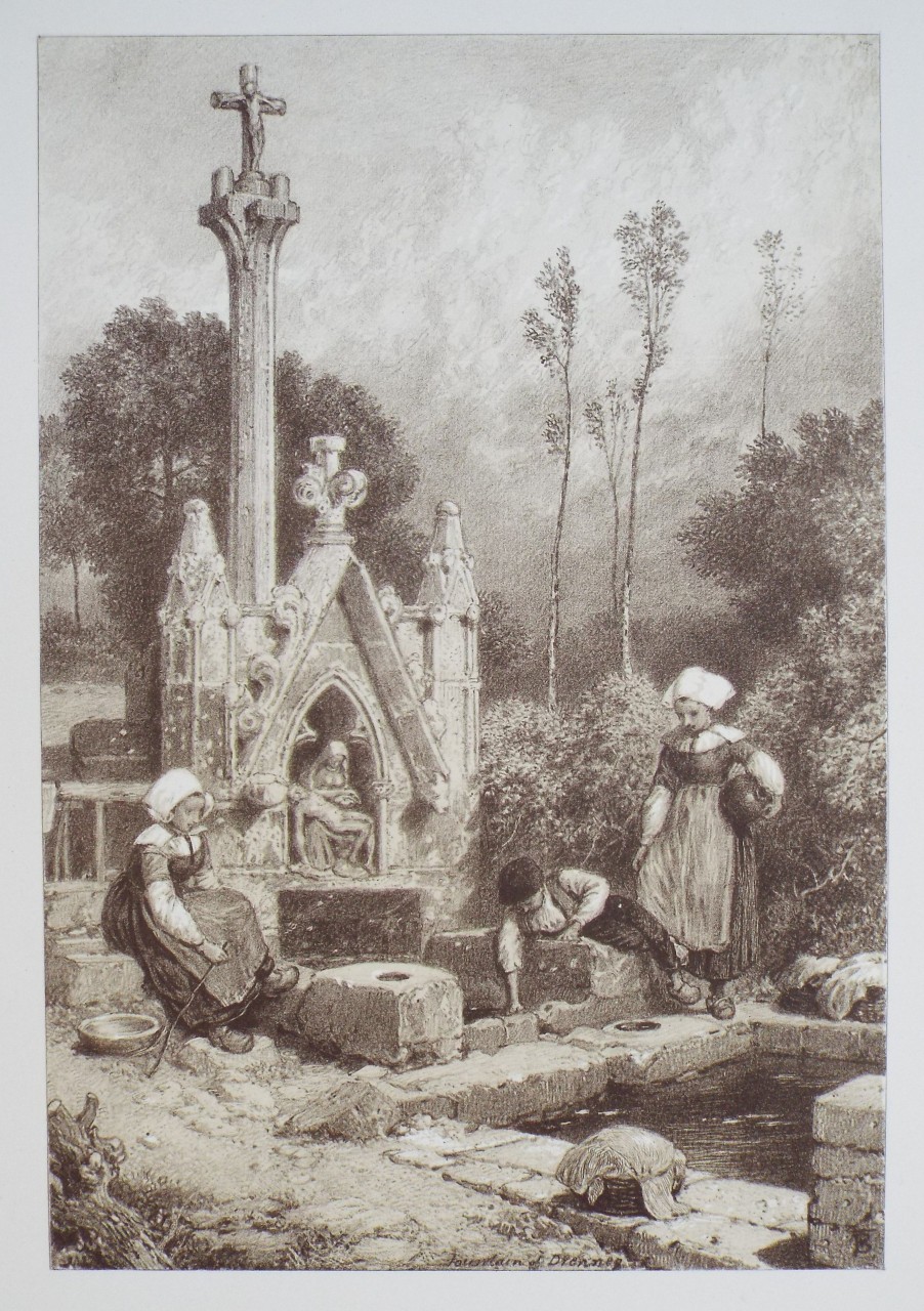 Lithograph - The Fountain of Drennec. Near Quimper. - Foster