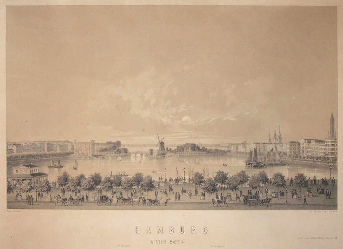 Lithograph - Hamburg Alster Bassin - Heuer