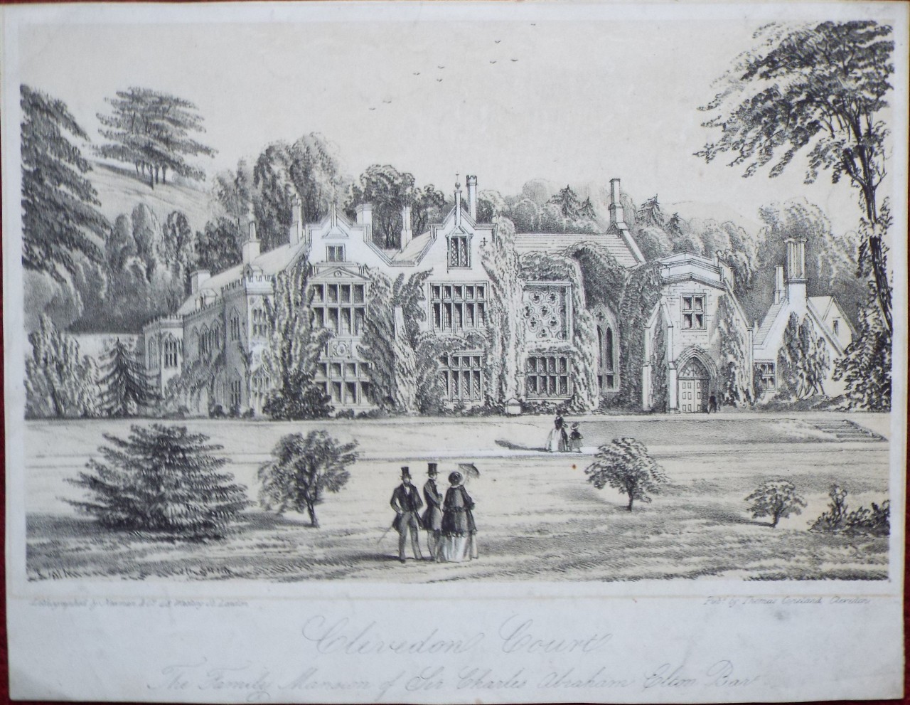 Lithograph - Clevedon Court The Family Mansion of Sir Charles Abraham Elton Bart. - Newman
