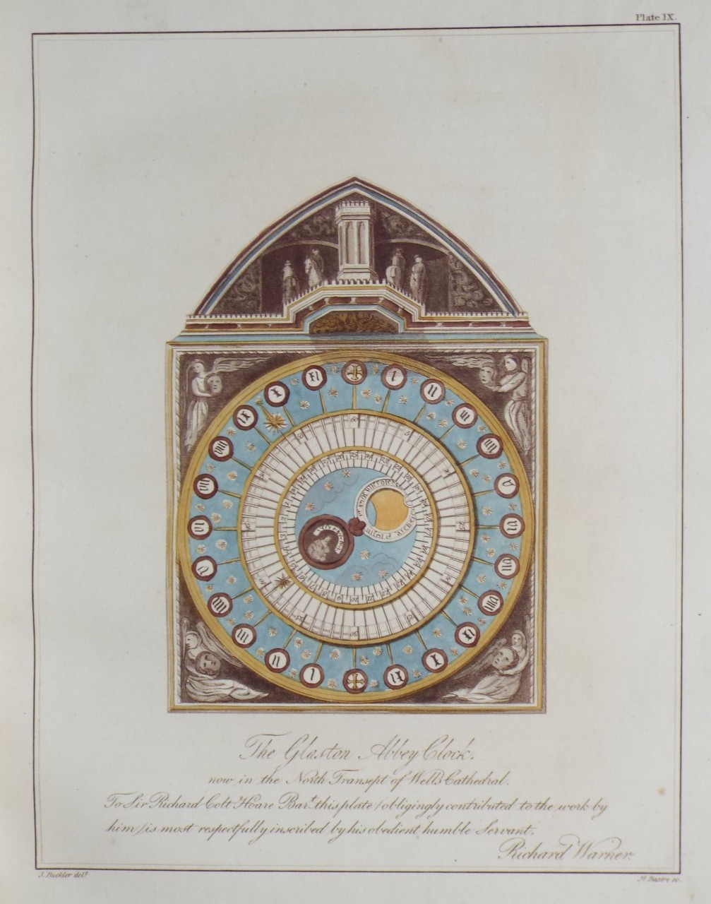Print - The Glaston Abbey Clock, now in the Nort Transept of Wells Cathedral. - Basire