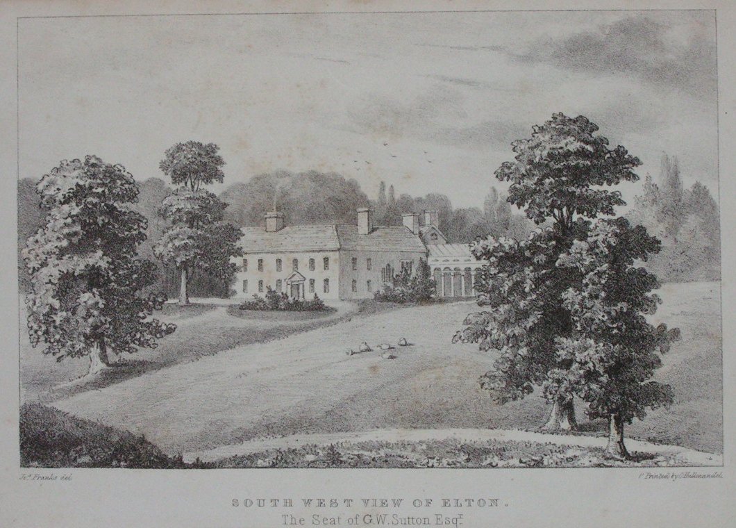 Lithograph - South West View of Elton, the Seat of G.W.Sutton Esqr.