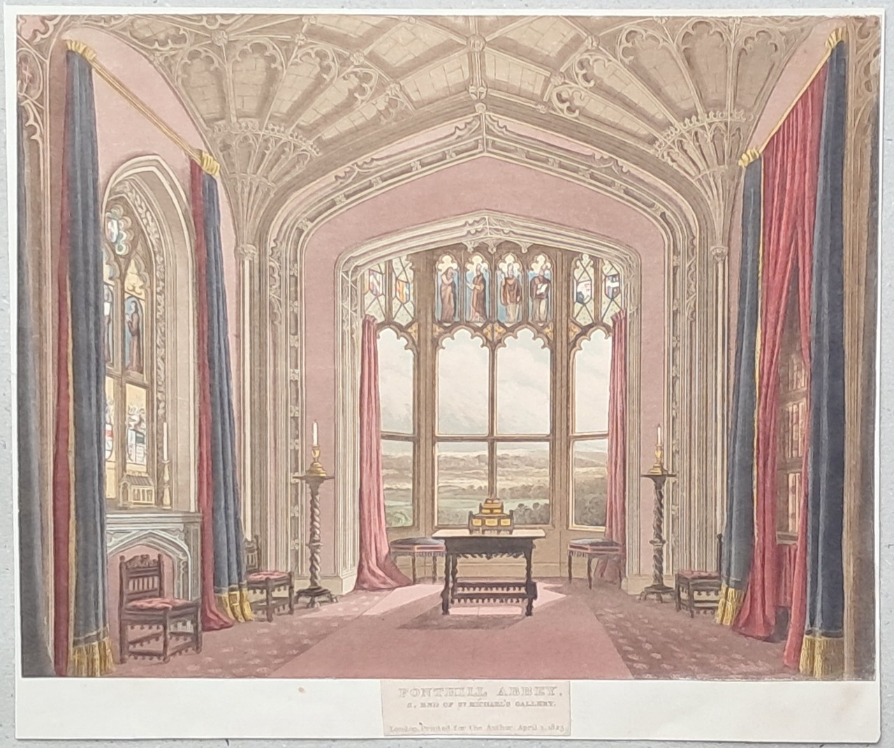 Aquatint - Fonthill Abbey. S.End of St.Michael's Gallery - Dubourg