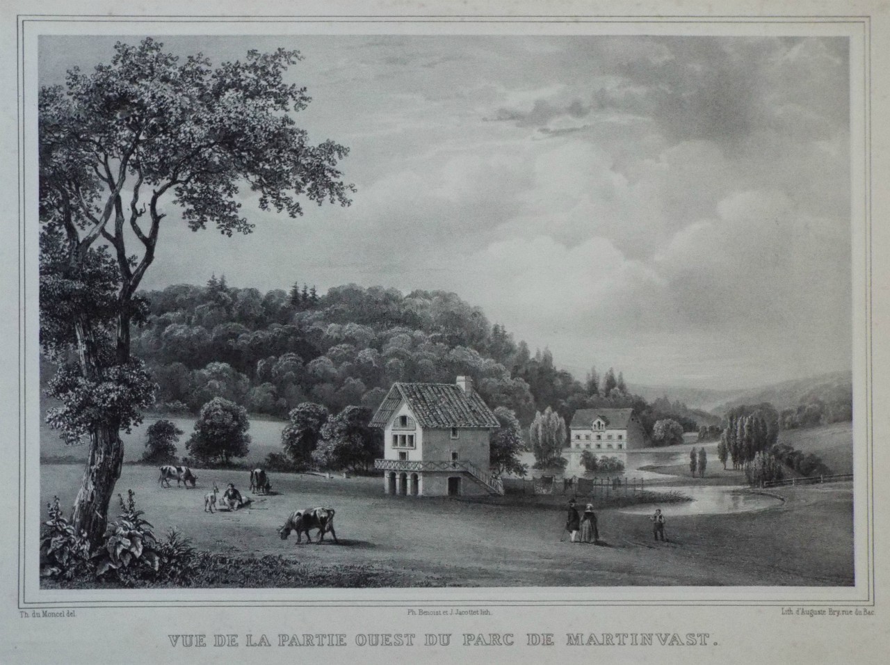 Lithograph - Vue de la Partie Ouest du Parc de Martinvast. - Benoist