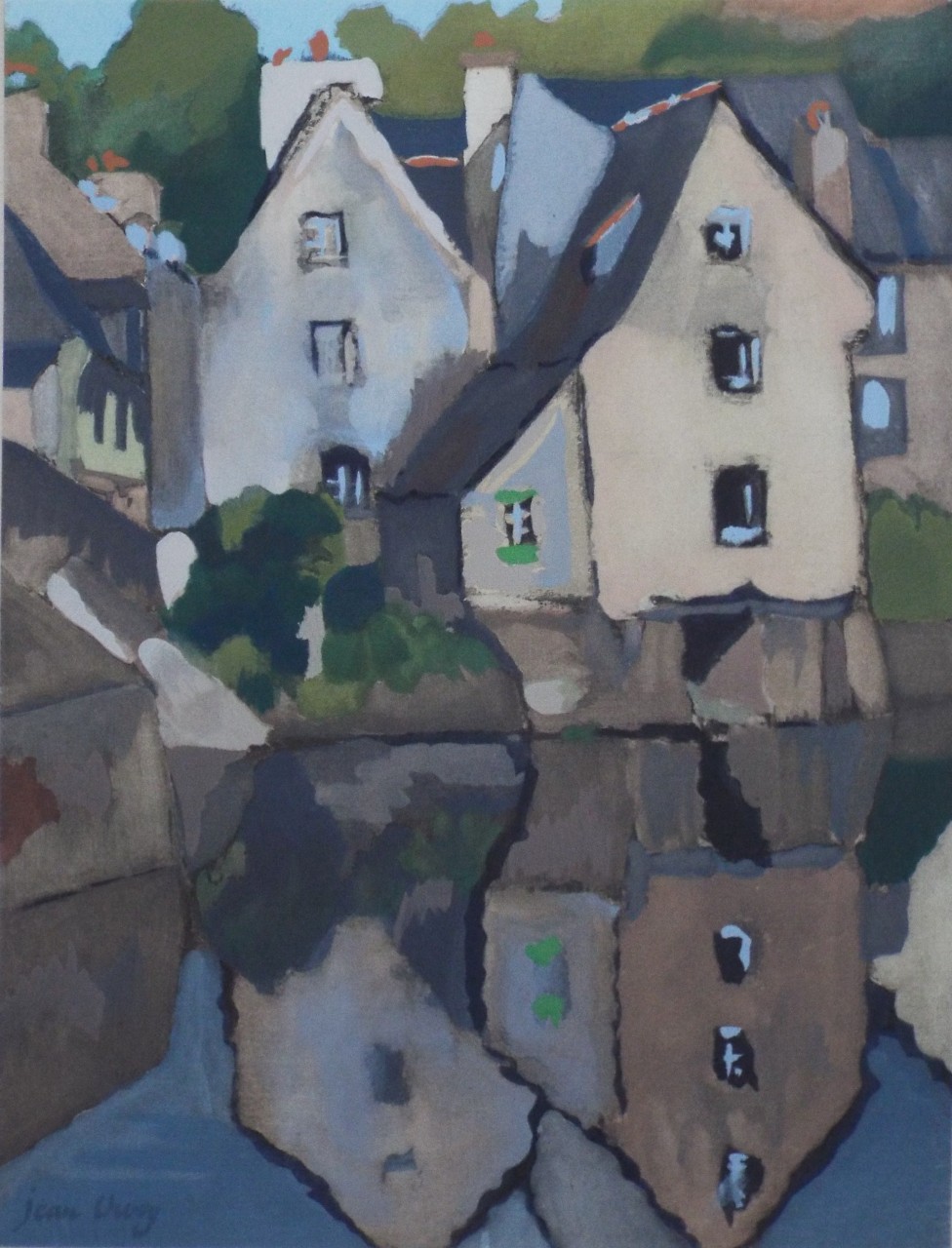 Pochoir Gouache - Vieux Moulin a Dinan