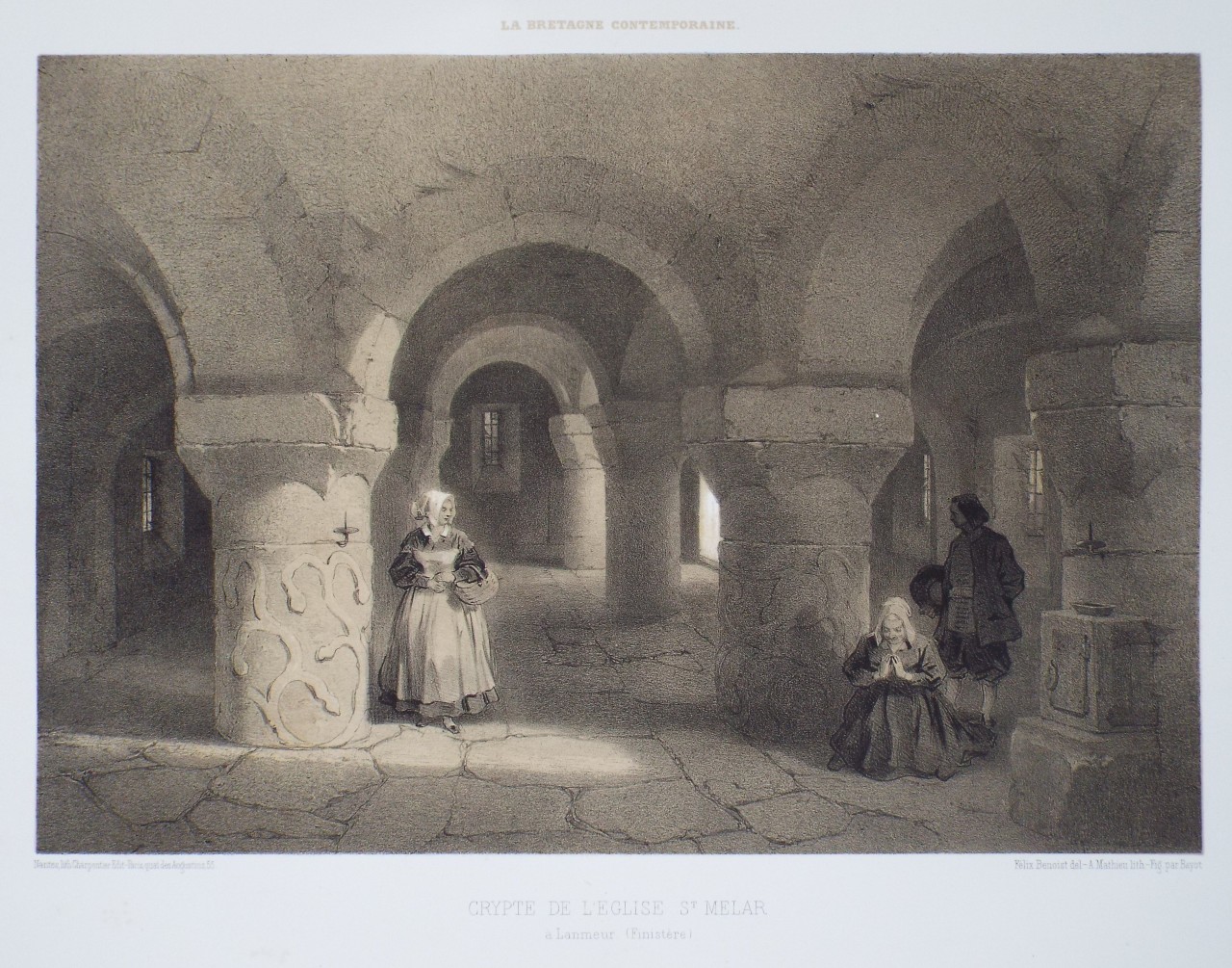 Lithograph - Crypte de l'Eglise St. Melar a Lanmeur. (Finistere) - Mathieu