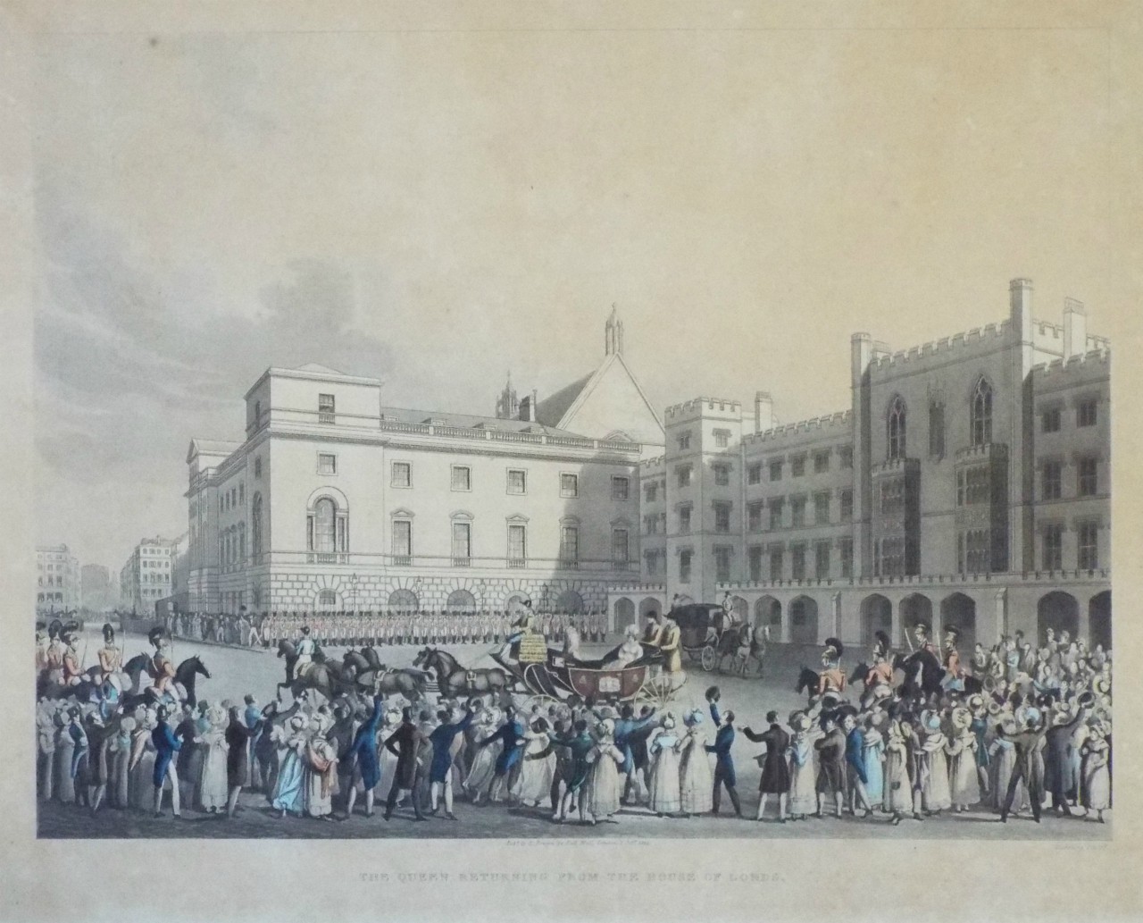 Aquatint - The Queen Returning from the House of Lords. - 