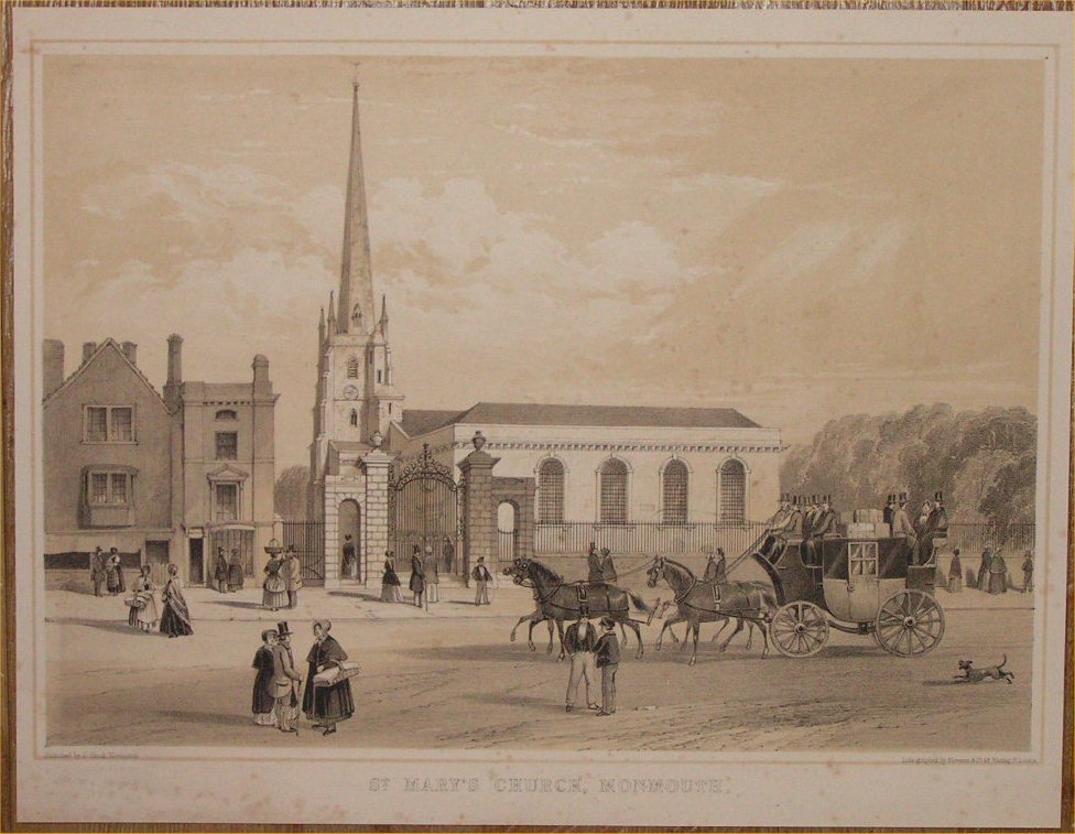 Lithograph - St.Mary's Church, Monmouth - Newman
