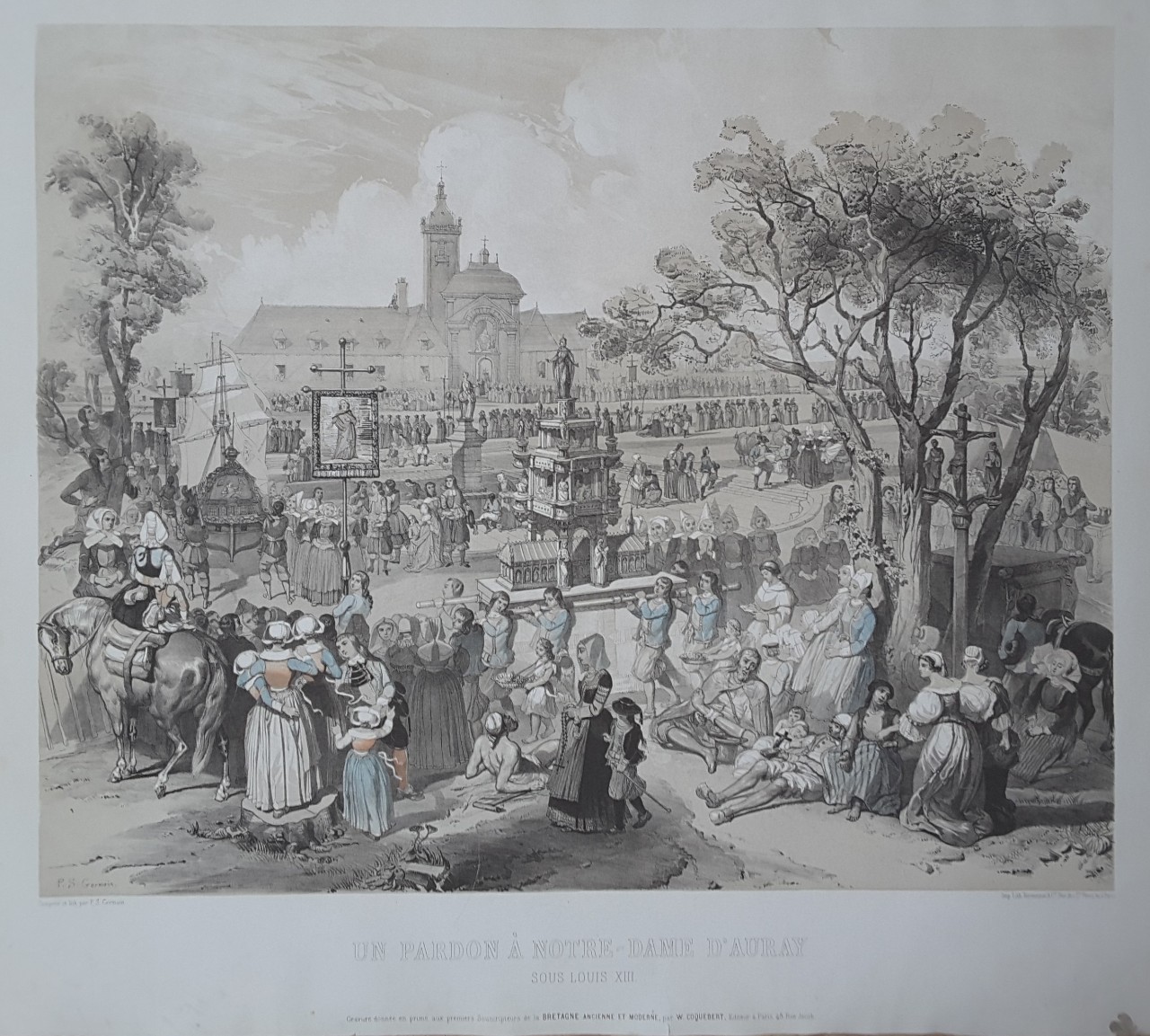 Lithograph - Un pardon à Notre-Dame d'Auray sous Louis XIII