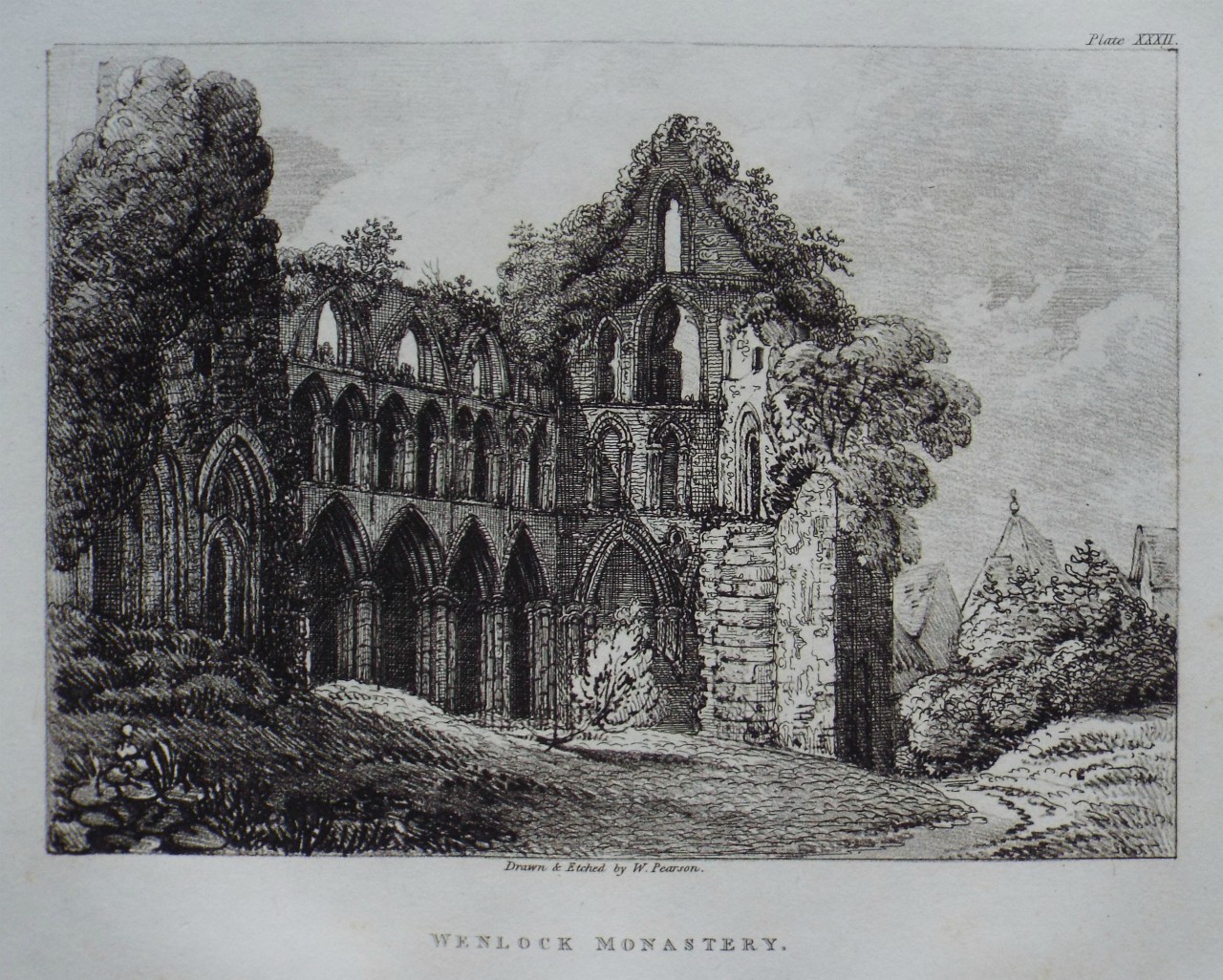 Etching - Wenlock Monastery. - Pearson