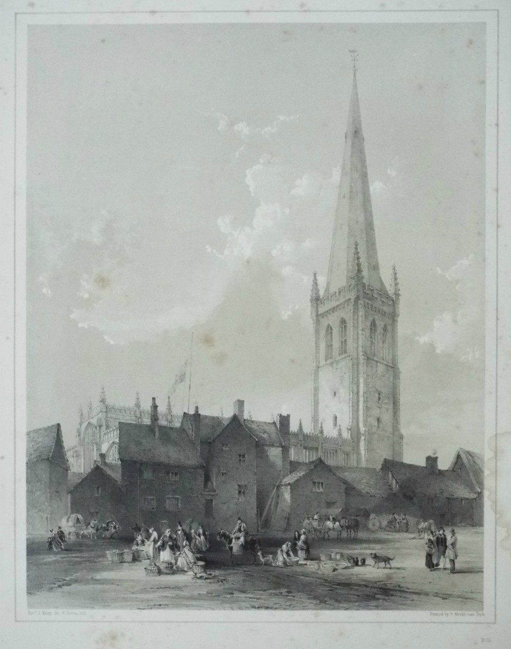 Lithograph - (Wakefield - North-East View of the Church from the Borough Market) - Bevan
