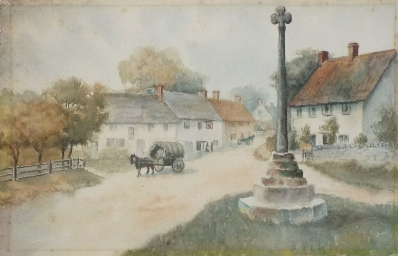 Watercolour - Village Cross, Crowcombe, Somerset.