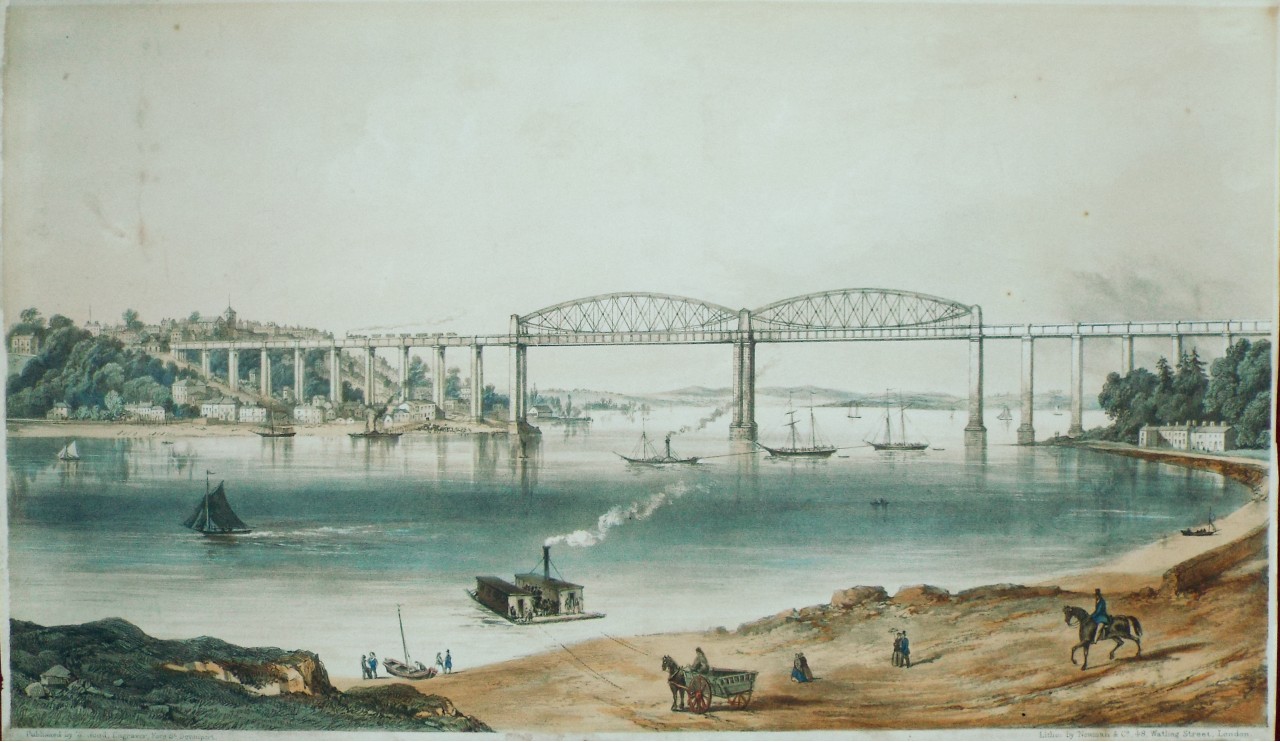 Lithograph - Royal Albert Bridge, Saltash, Cornwall. - Newman