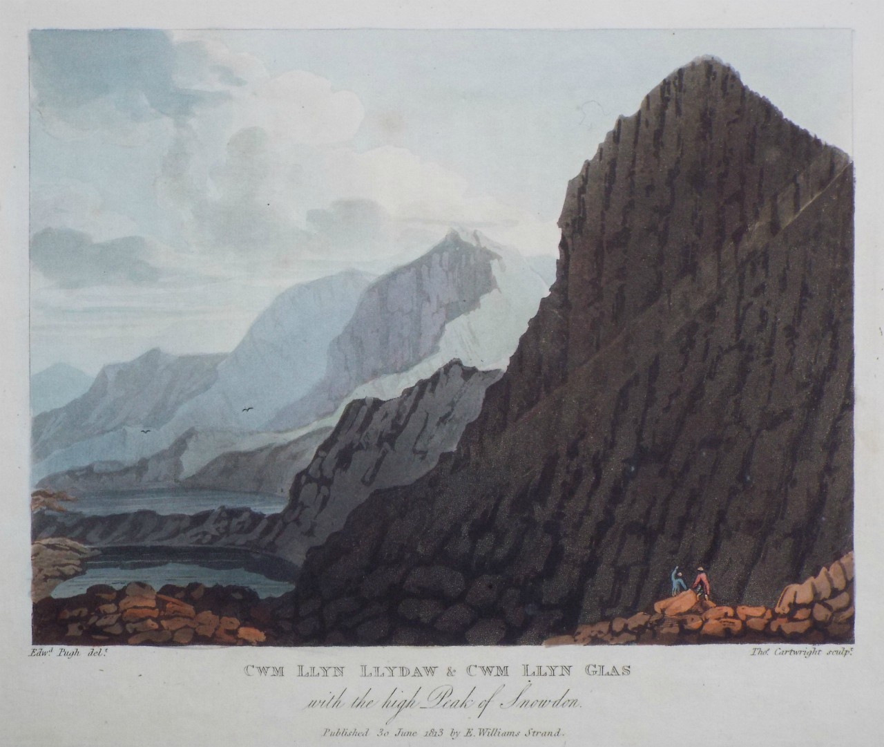 Aquatint - Cwm Llyn Llydaw & Cwm Llyn Glas with the high Peak of Snowdon. - Cartwright