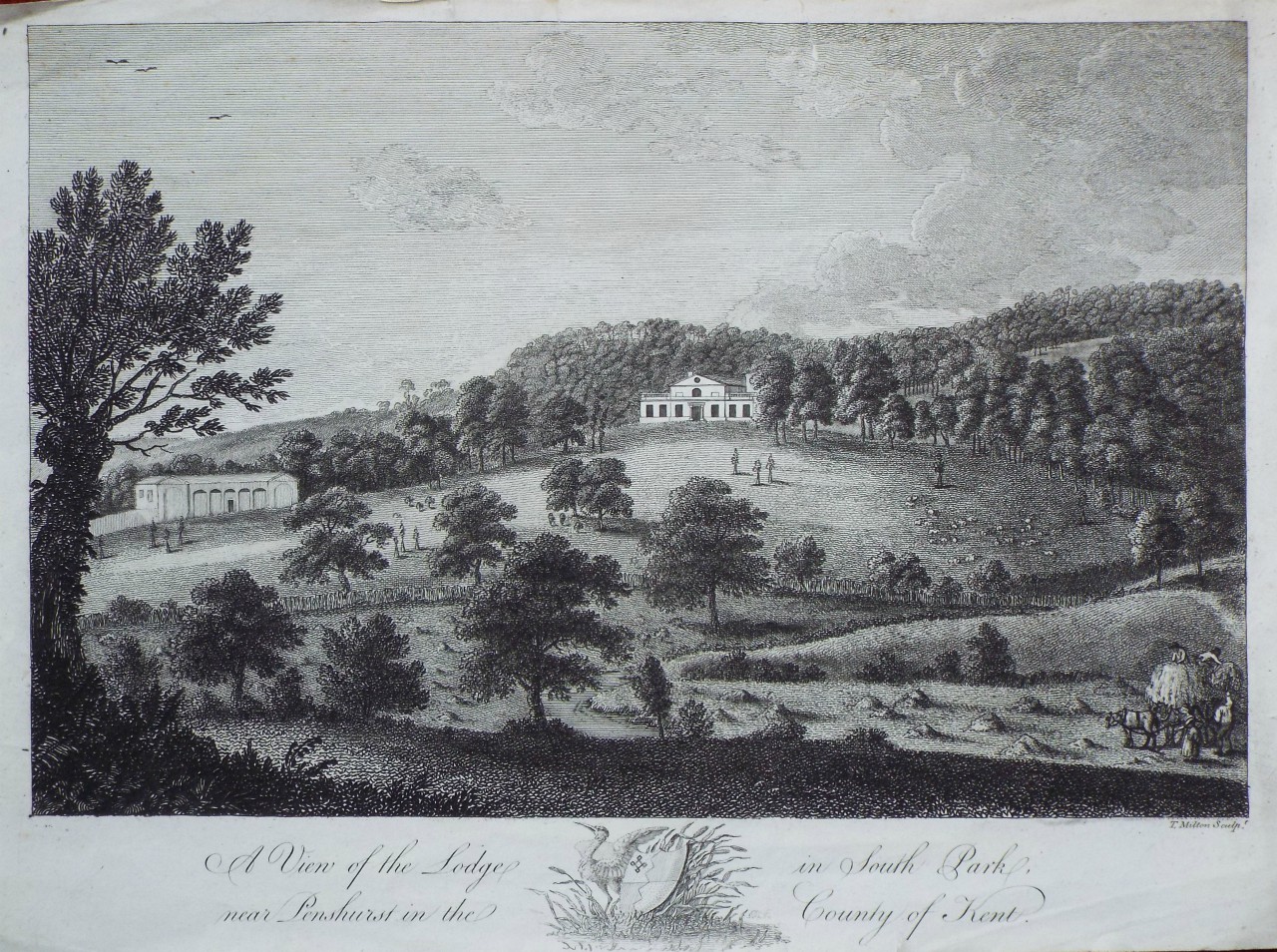 Print - A View of the Lodge in the South Park, near Penshurst in the County of Kent. - Milton