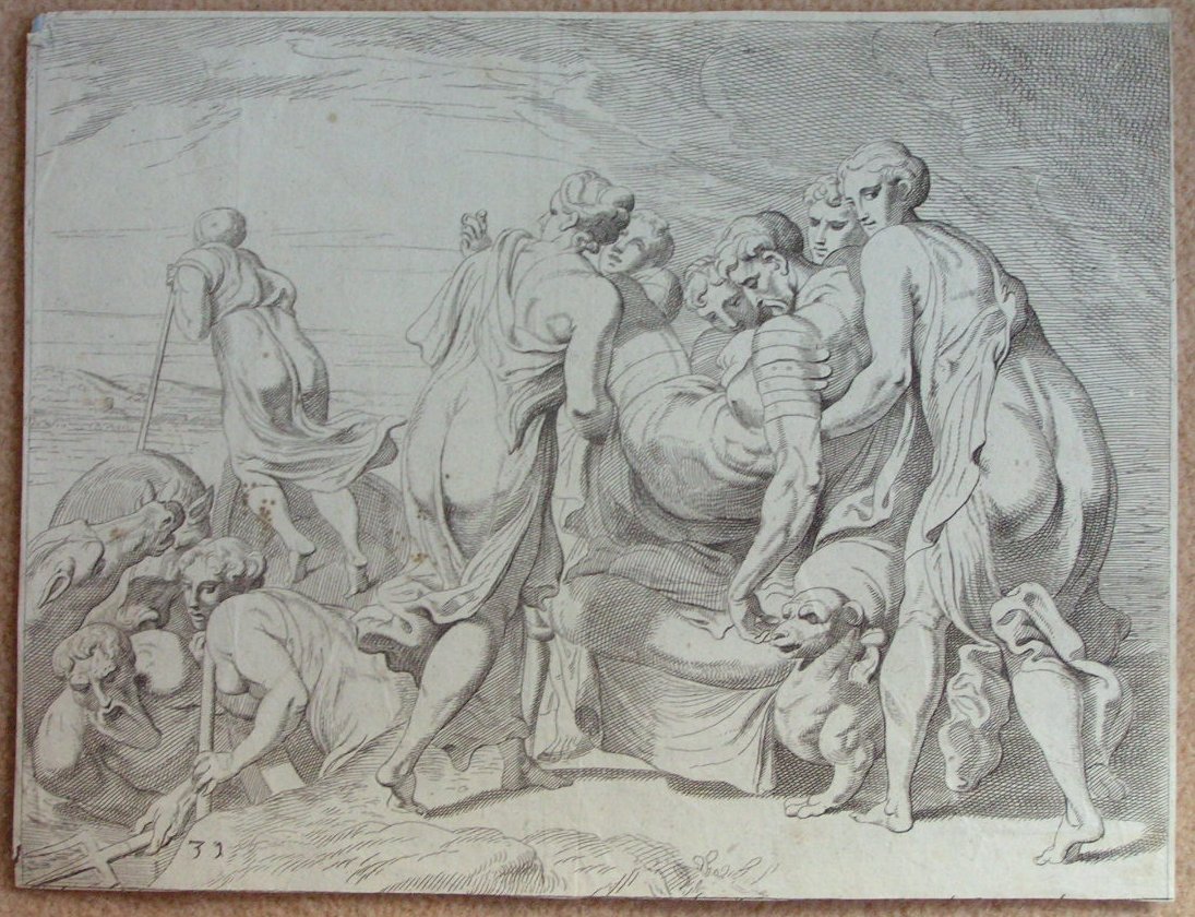 Etching - (Odyssey 31: Odyssius is put ashore in Ithaca)