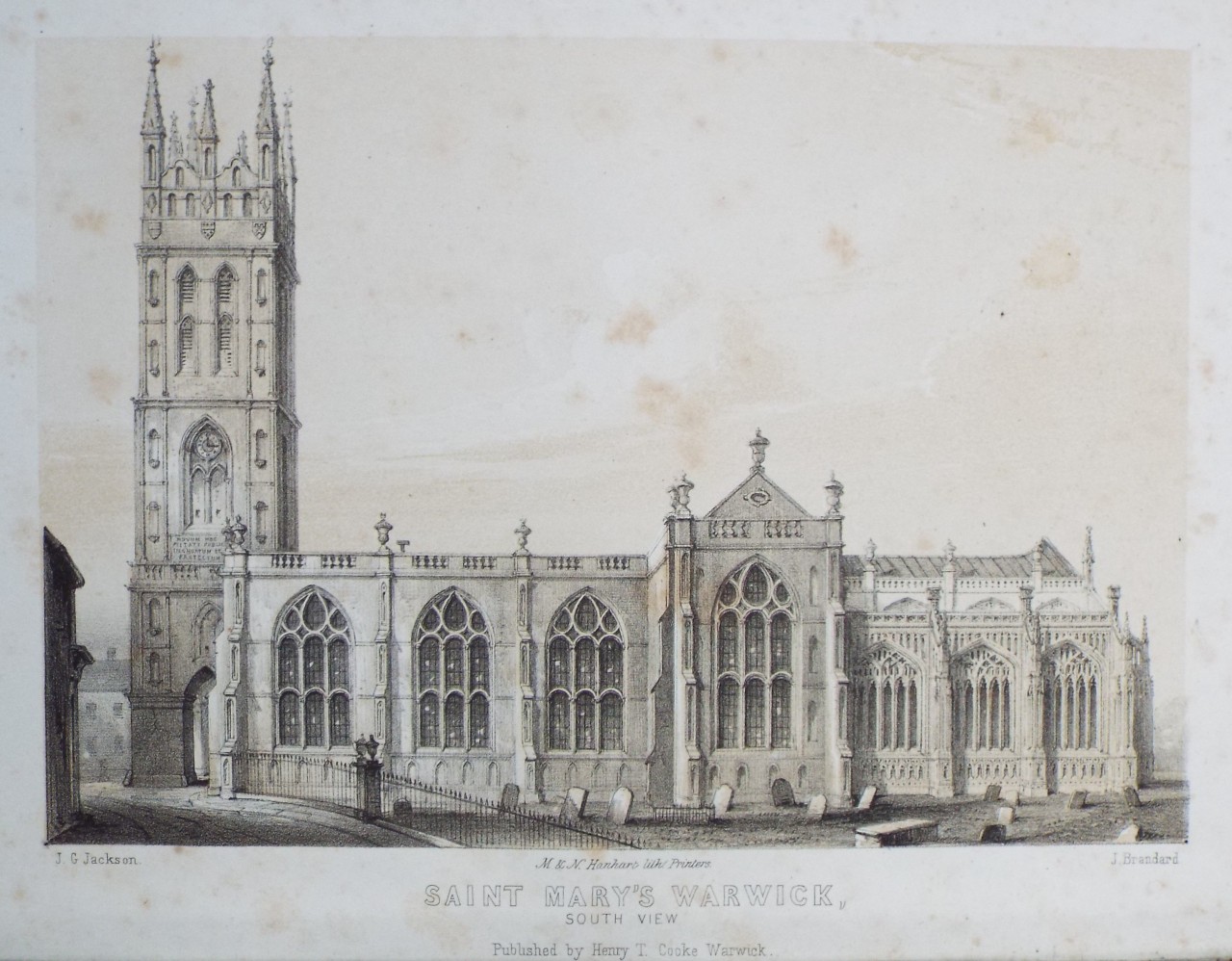 Lithograph - Saint Mary's, Warwick, South View - Brandard