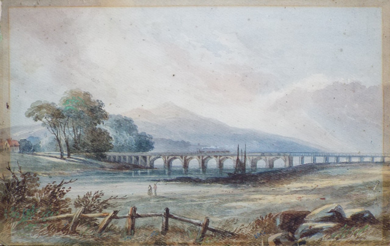 Watercolour - Railway bridge across a river.