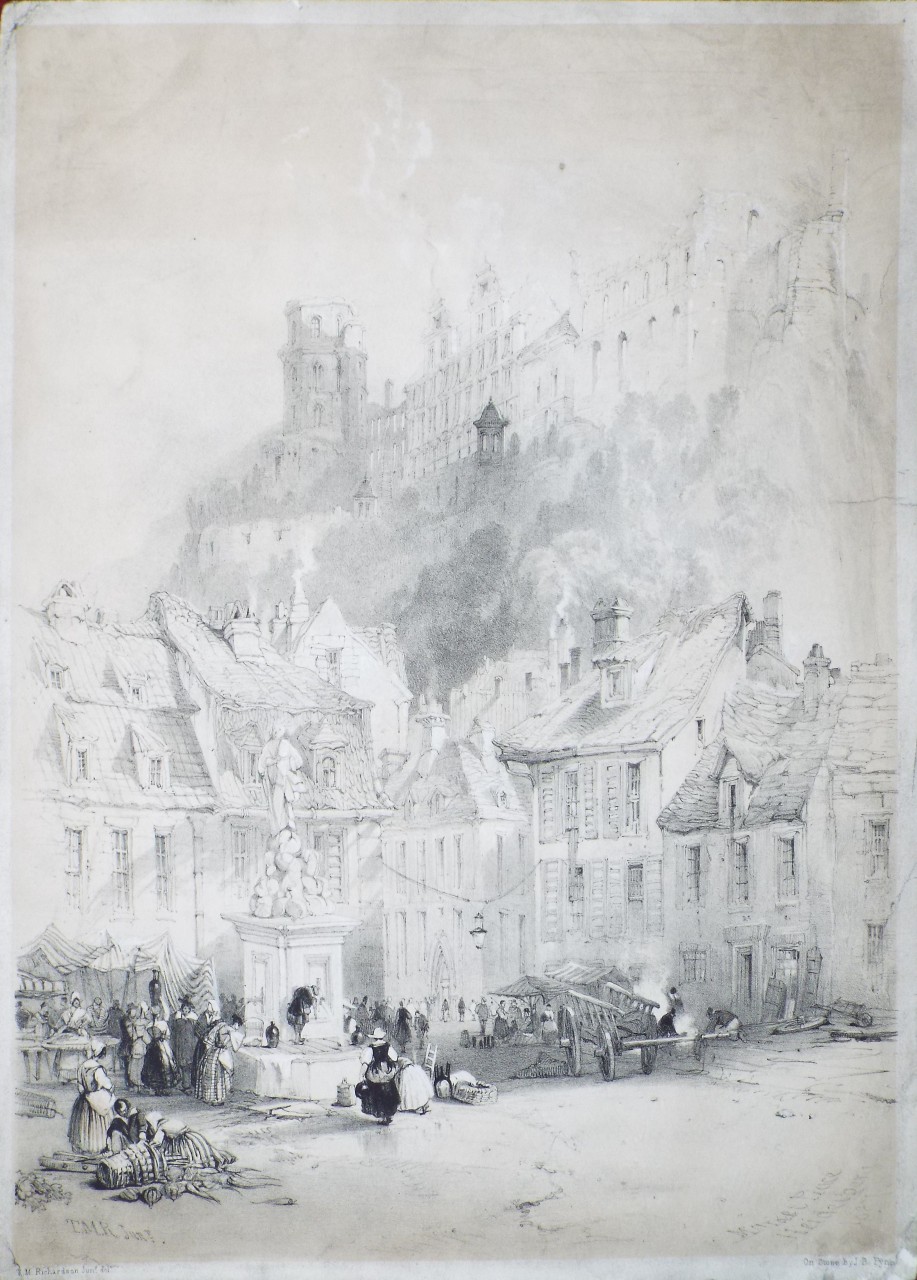 Lithograph - Market Place, Heidelberg - Pynet