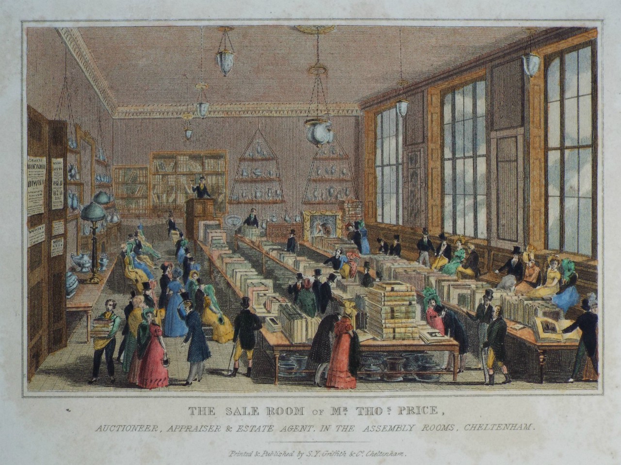 Print - The Sale Room of Mr. Thos. Price, Auctioneer, Appraiser & Estate Agent, in the Assembly Rooms, Cheltenham.