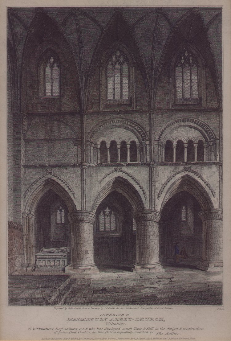 Print - Interior of Malmsbury Abbey-Church, Wiltshire Pl.X - Smith