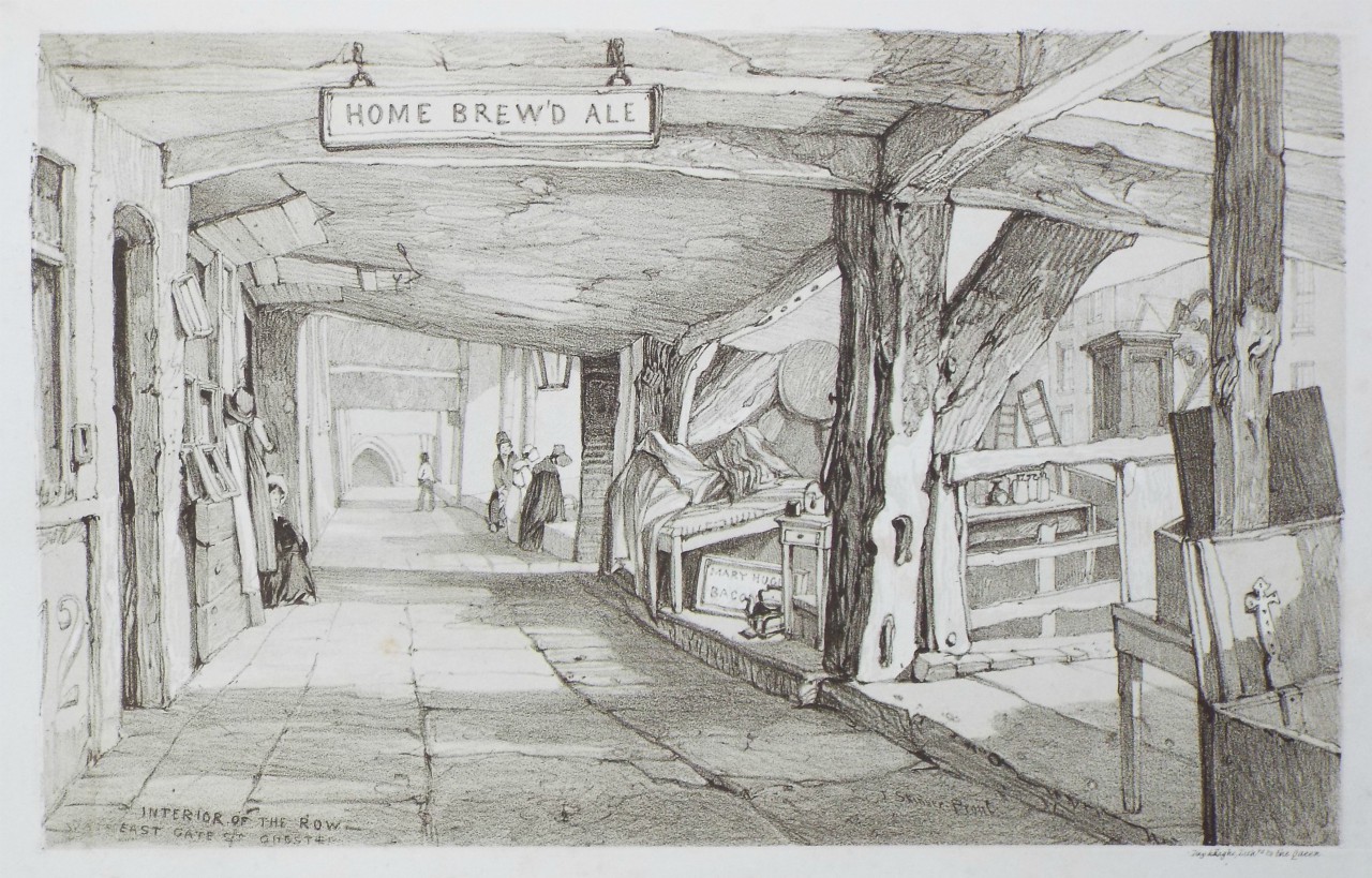Lithograph - Interior of the Row East Gate Street Chester - Prout