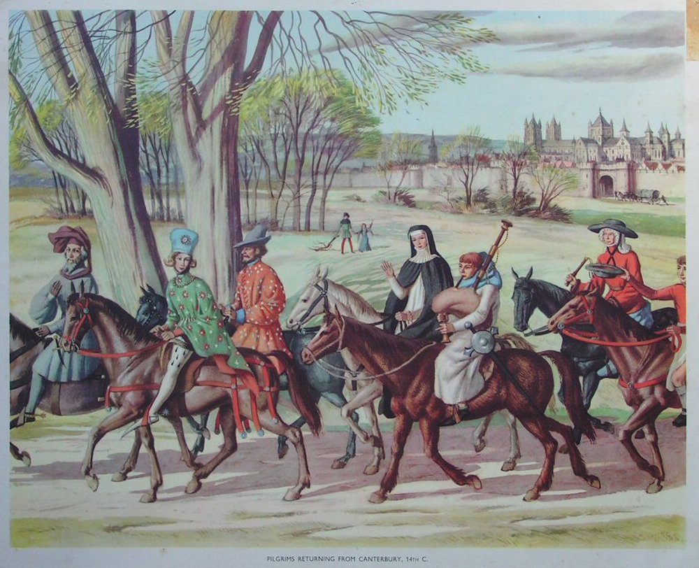 Lithograph - 16 Pilgrims Returning from Canterbury, 14th C.